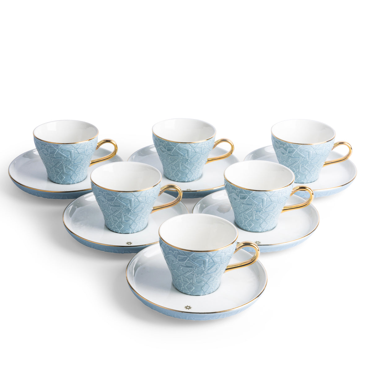 Crown - Tazas para capuchino (12 piezas) - Azul bebé y dorado