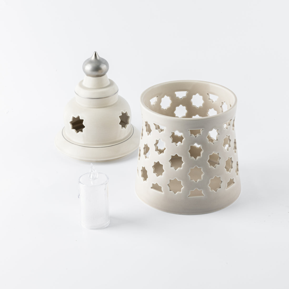 Rosette - Large Candle Holder - Beige & Silver