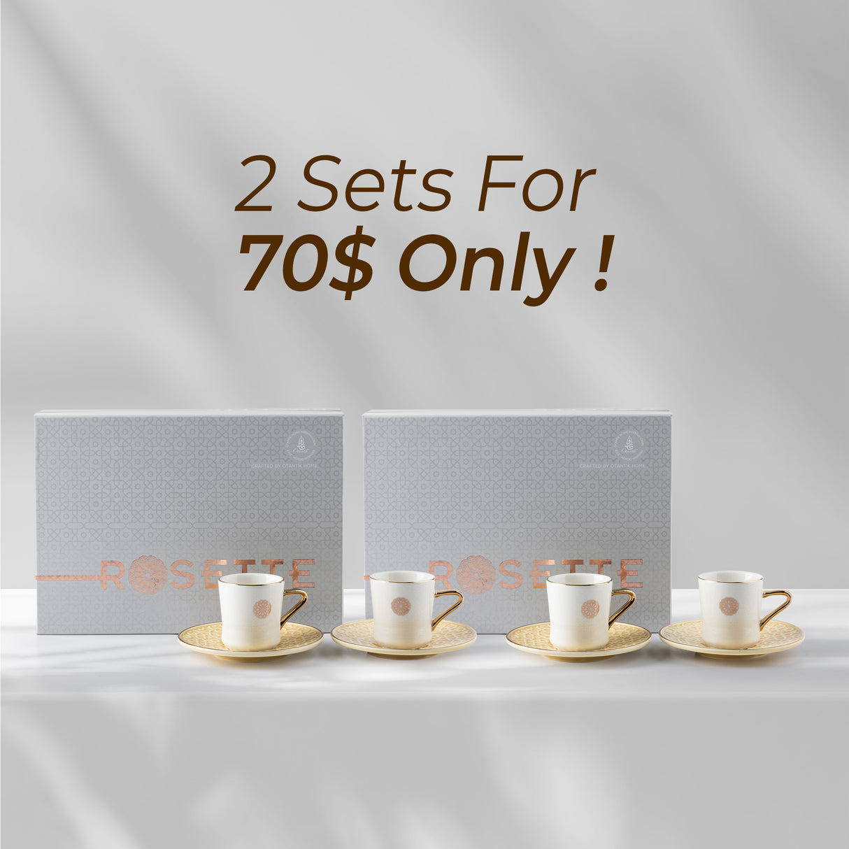 Luxury Rosette Coffee Duo (Set of 2)- Ivory & Gold