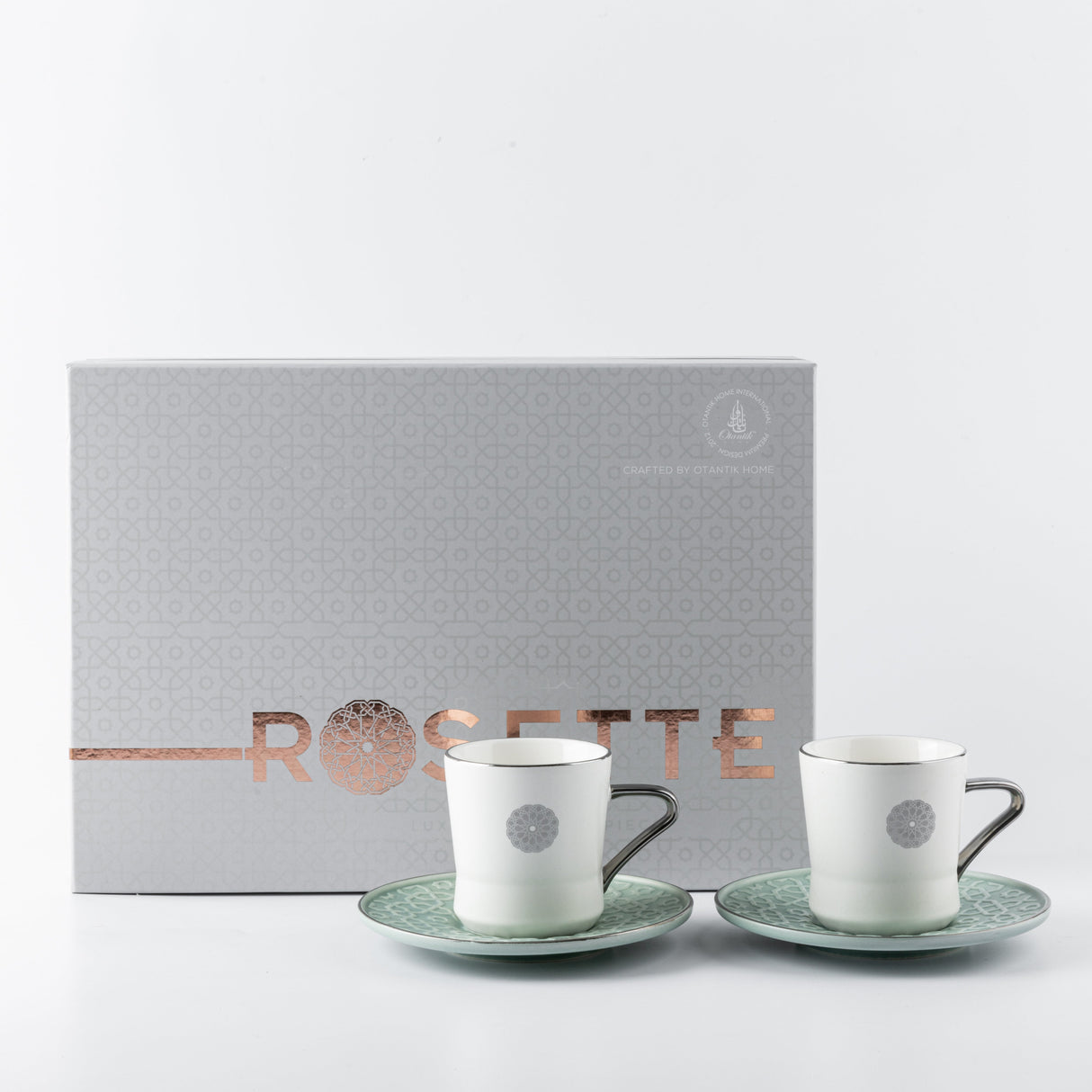 Rosette - Cappuccino Cups - Baby Blue & Silver