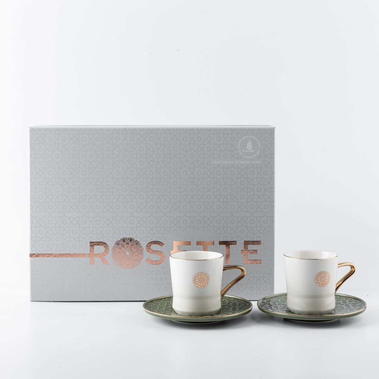 Rosette - Cappuccino Cups - Green & Gold