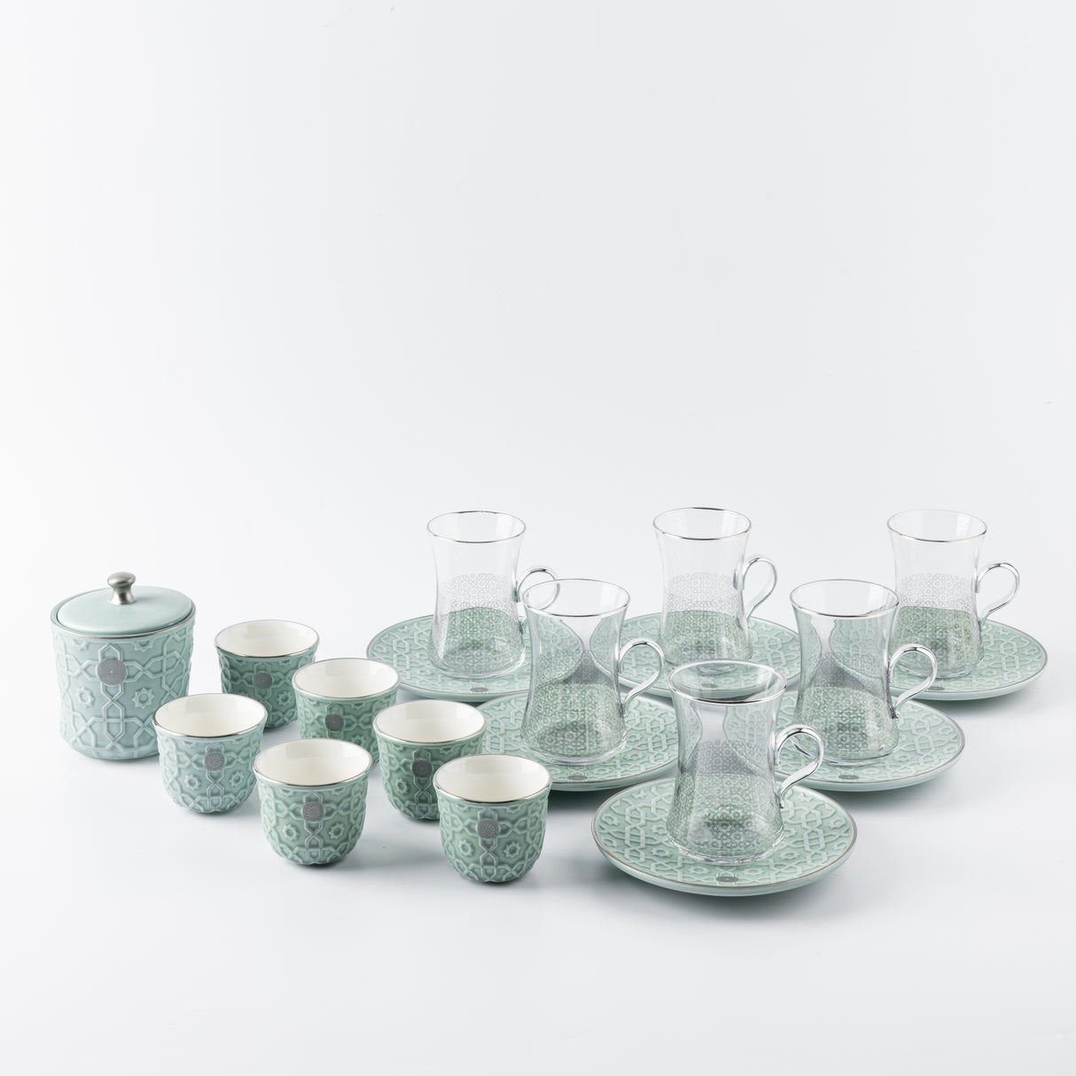 Rosette - Tea Set (19-Pc) - Baby Blue & Silver