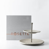 Rosette - 2- Tier Serving Platter - Beige & Silver