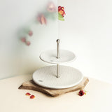 Rosette - 2- Tier Serving Platter - Beige & Silver