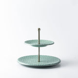 Rosette - 2- Tier Serving Platter - Baby Blue & Silver