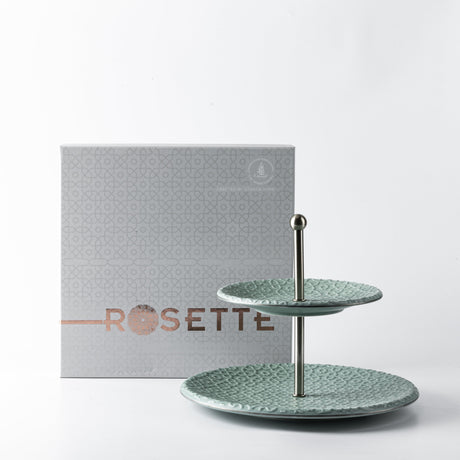 Rosette - 2- Tier Serving Platter - Baby Blue & Silver