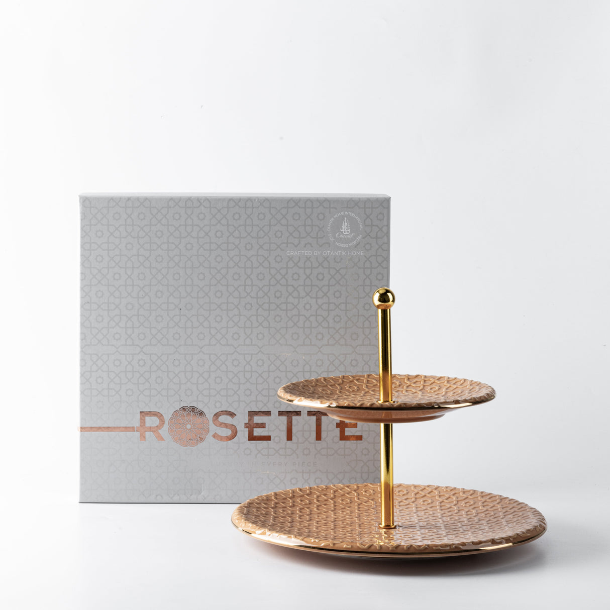 Rosette - 2- Tier Serving Platter - Orange & Gold