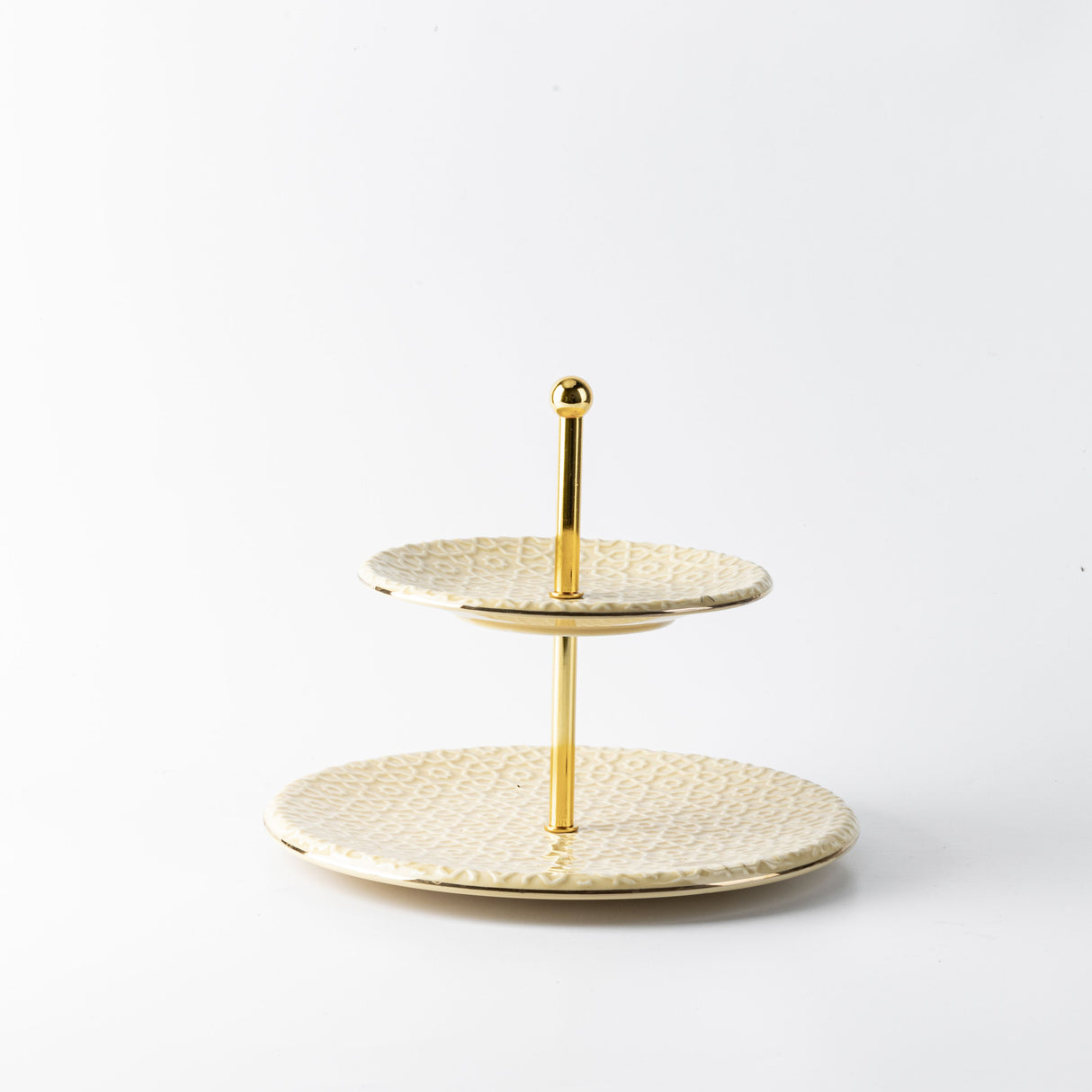 Rosette -  2- Tier Serving Platter - Ivory & Gold