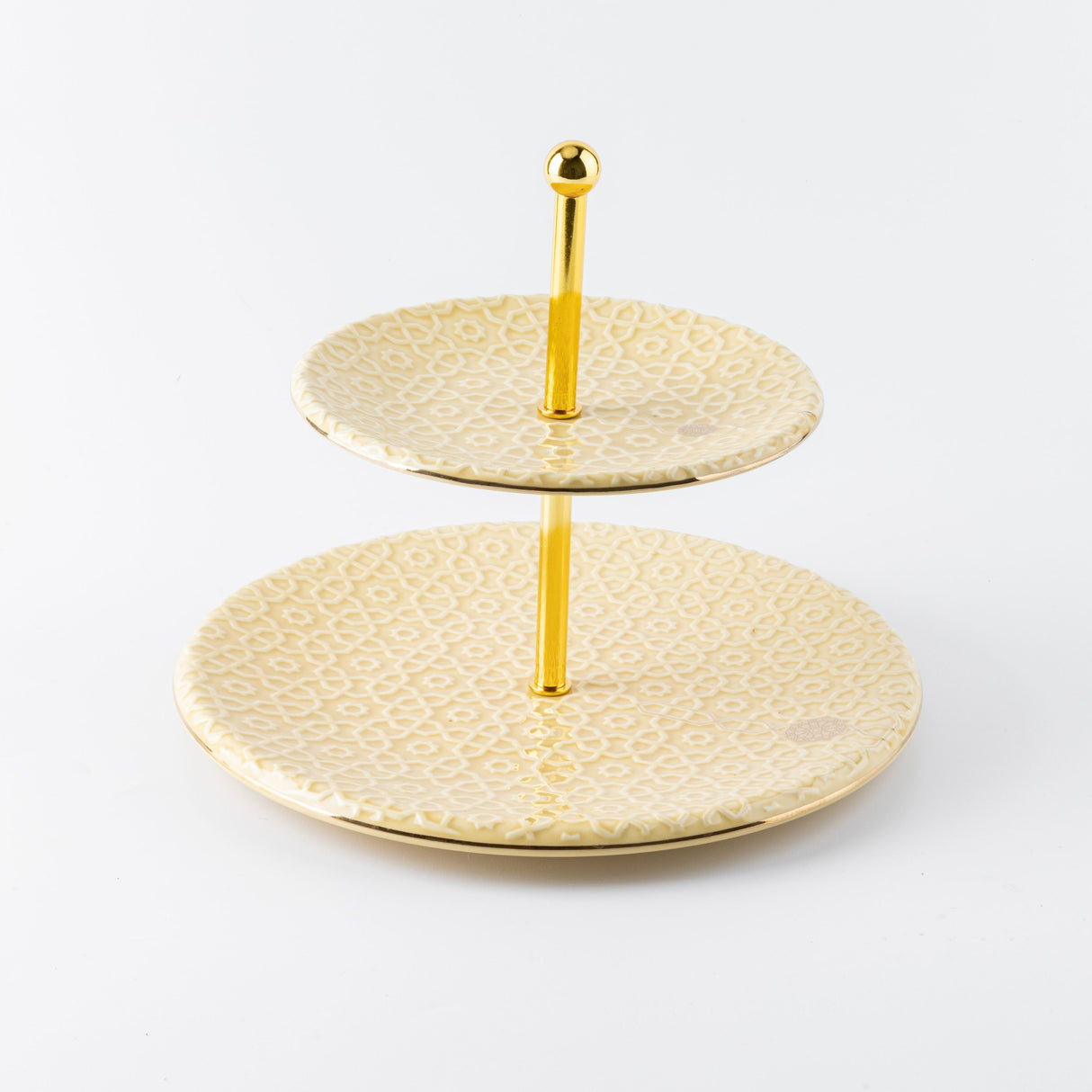 Rosette -  2- Tier Serving Platter - Ivory & Gold