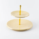 Rosette -  2- Tier Serving Platter - Ivory & Gold