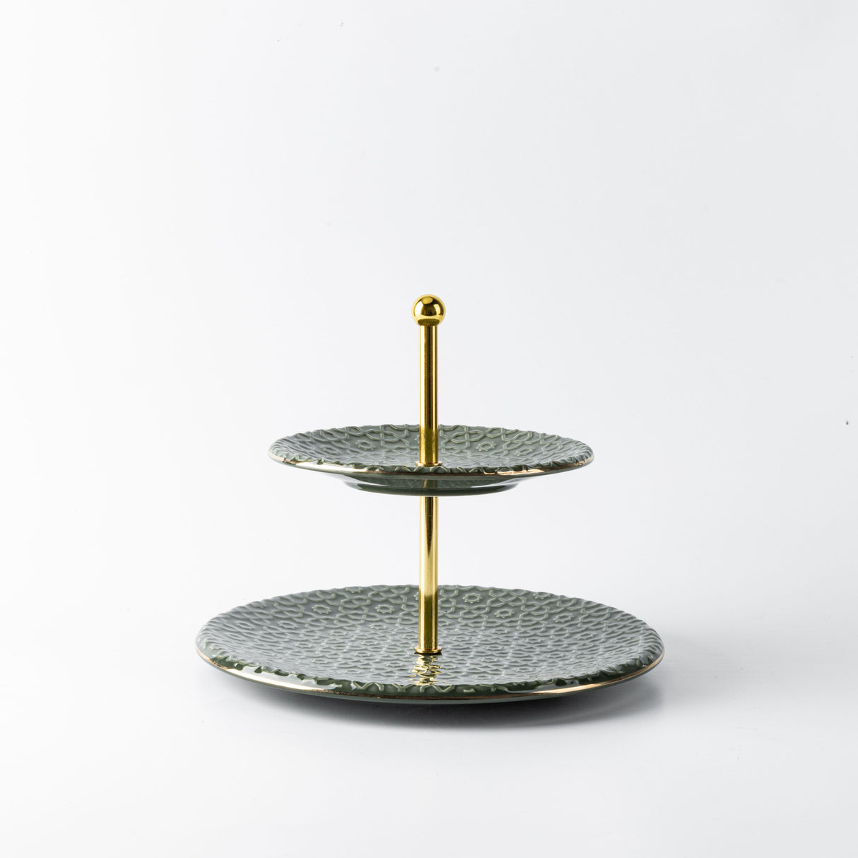 Rosette - 2- Tier Serving Platter - Green & Gold