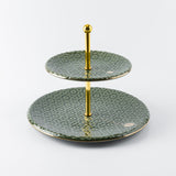 Rosette - 2- Tier Serving Platter - Green & Gold