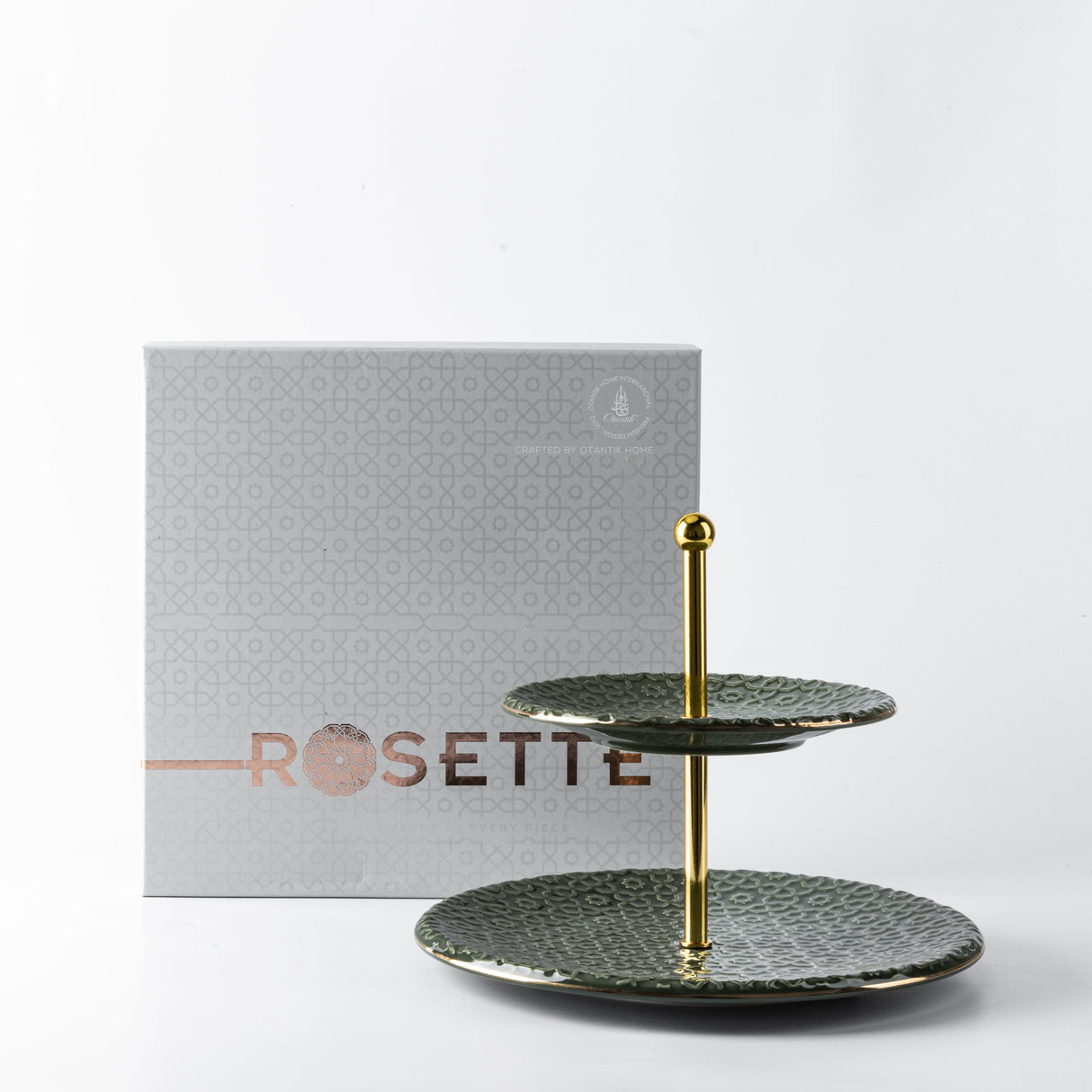 Rosette - 2- Tier Serving Platter - Green & Gold