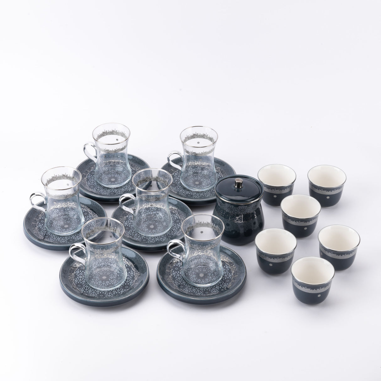 Atheer - Tea Set (19-Pc) - Dark Blue & Silver