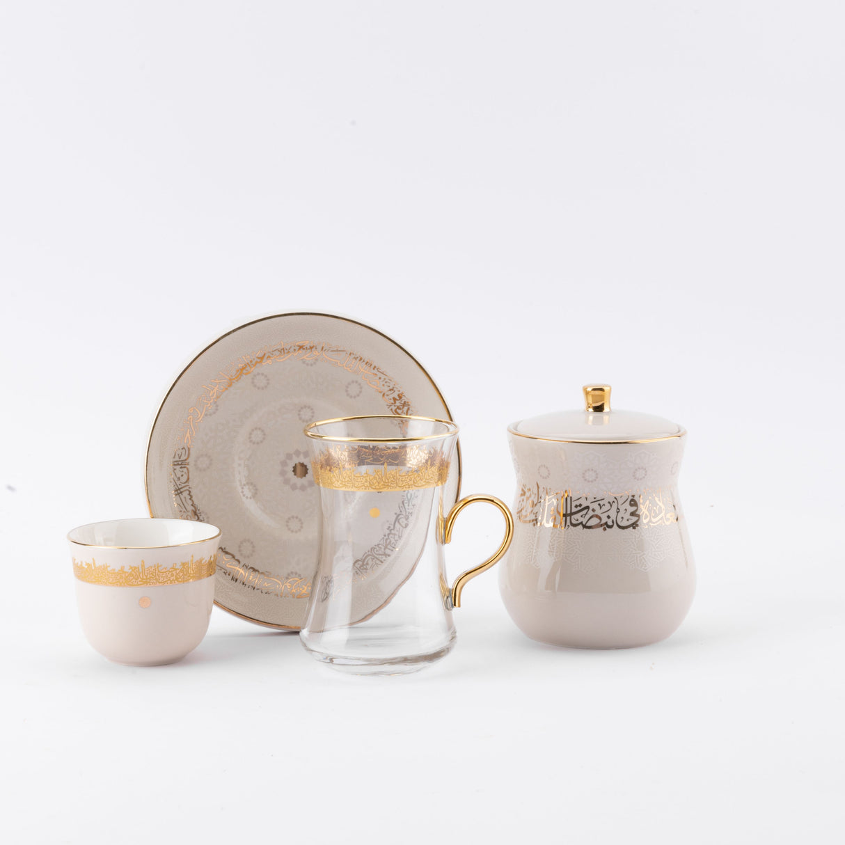 Atheer - Tea Set (19-Pc) - Beige & Gold