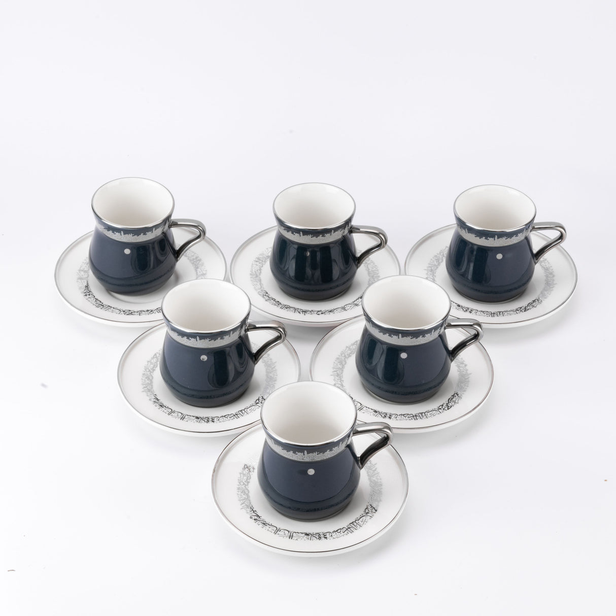 Atheer - Cappuccino Set (12-Pc) - Dark Blue & Silver