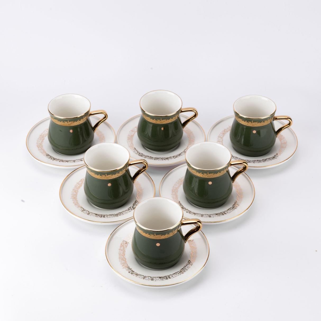 Atheer - Cappuccino Set (12-Pc) - Olive Green & Gold