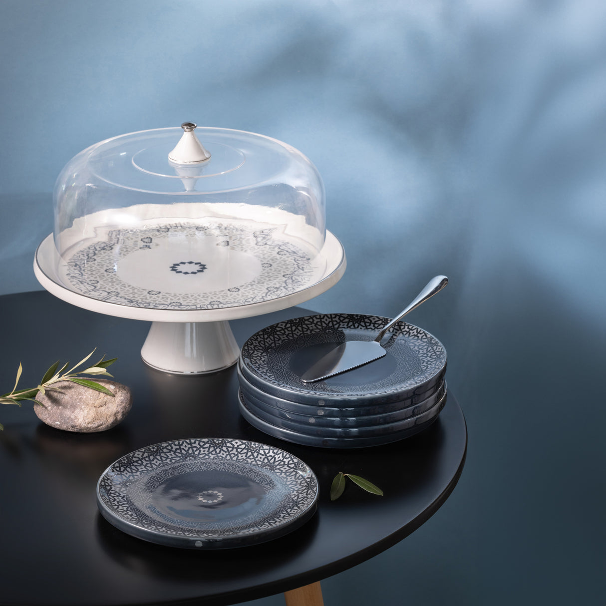 Atheer - Cake Set (9-Pc) - Dark Blue & Silver