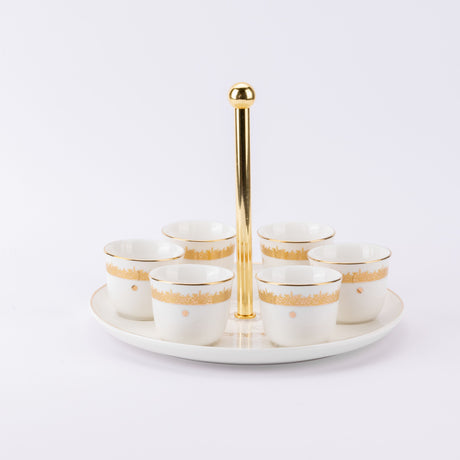 Atheer - Arabic Coffee Cups With Holder - White & Gold