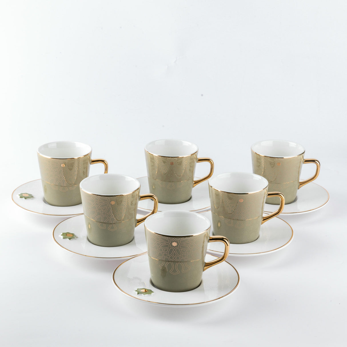 Asala - Cappuccino Set (12-Pc) - Olive Green & Gold