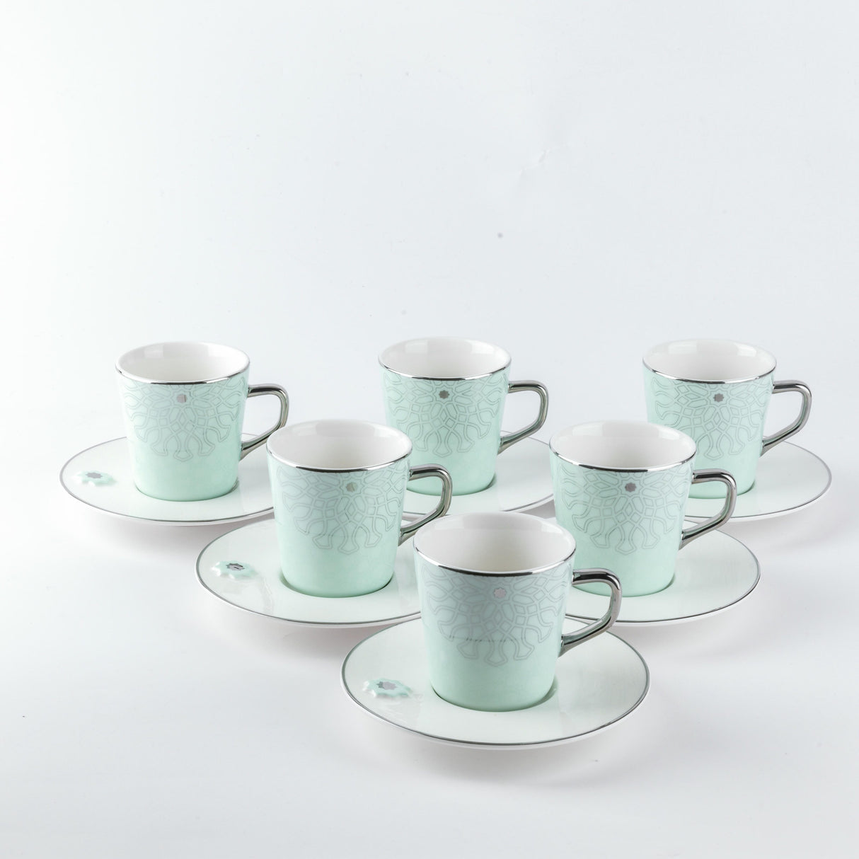 Asala - Cappuccino Set (12-Pc) - Teal & Silver