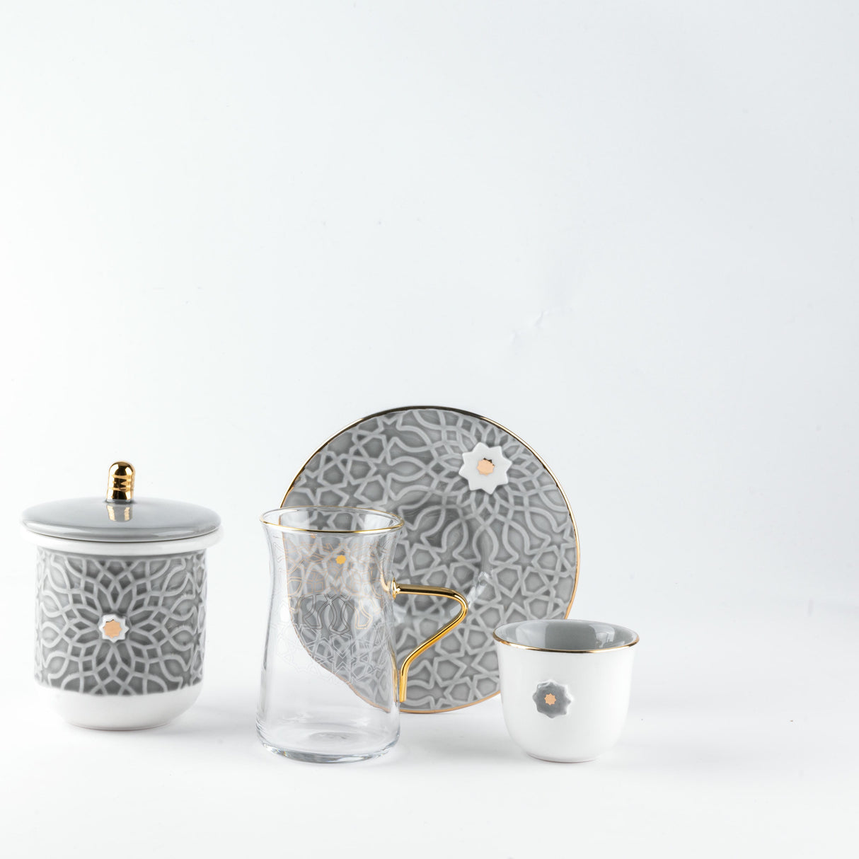 Asala - Tea Set (19-Pc) - Grey & Gold