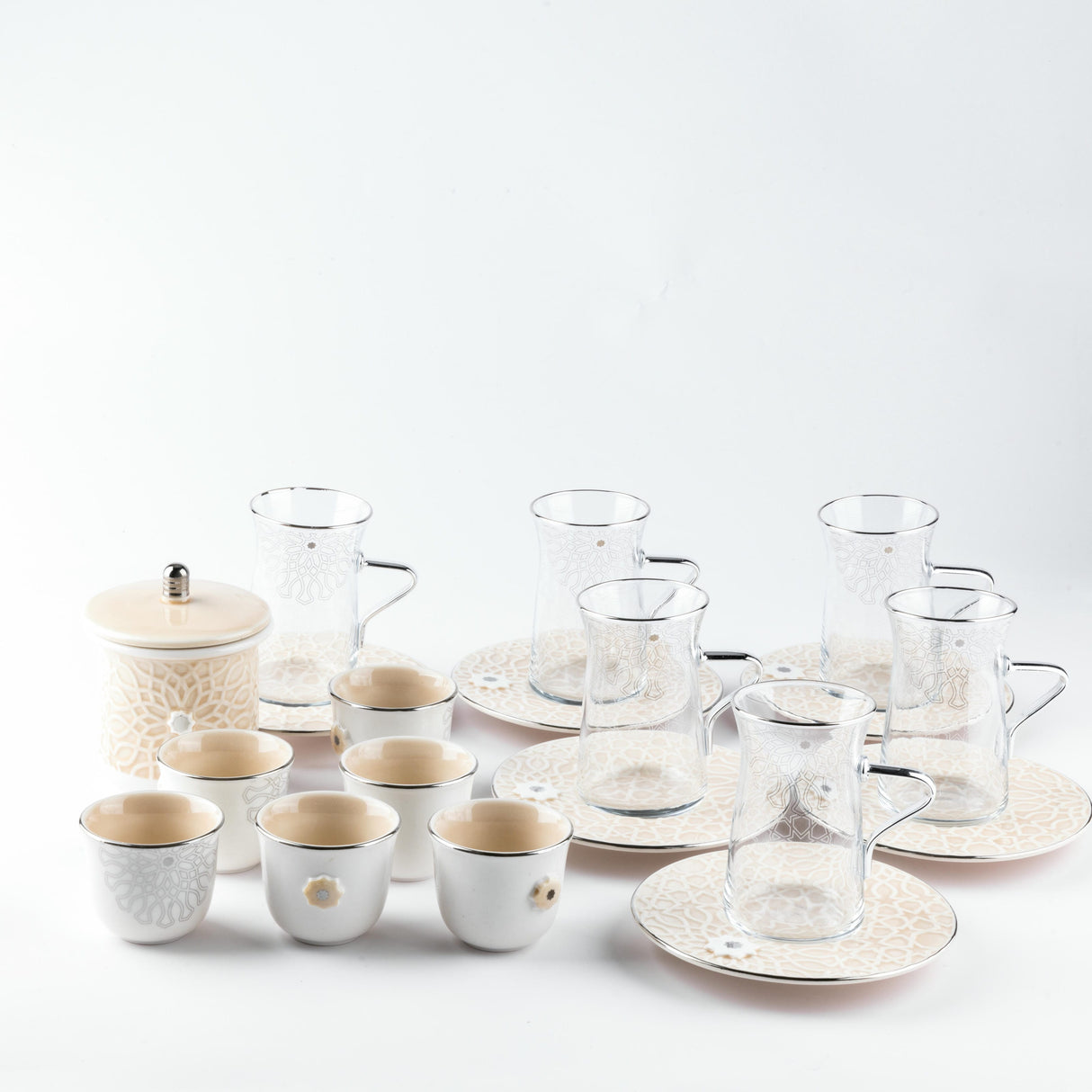 Asala - Tea Set (19-Pc) - Beige & Silver