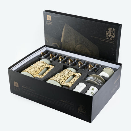 Asala - Premium Tea Set (21-Pc) - Olive Green & Gold