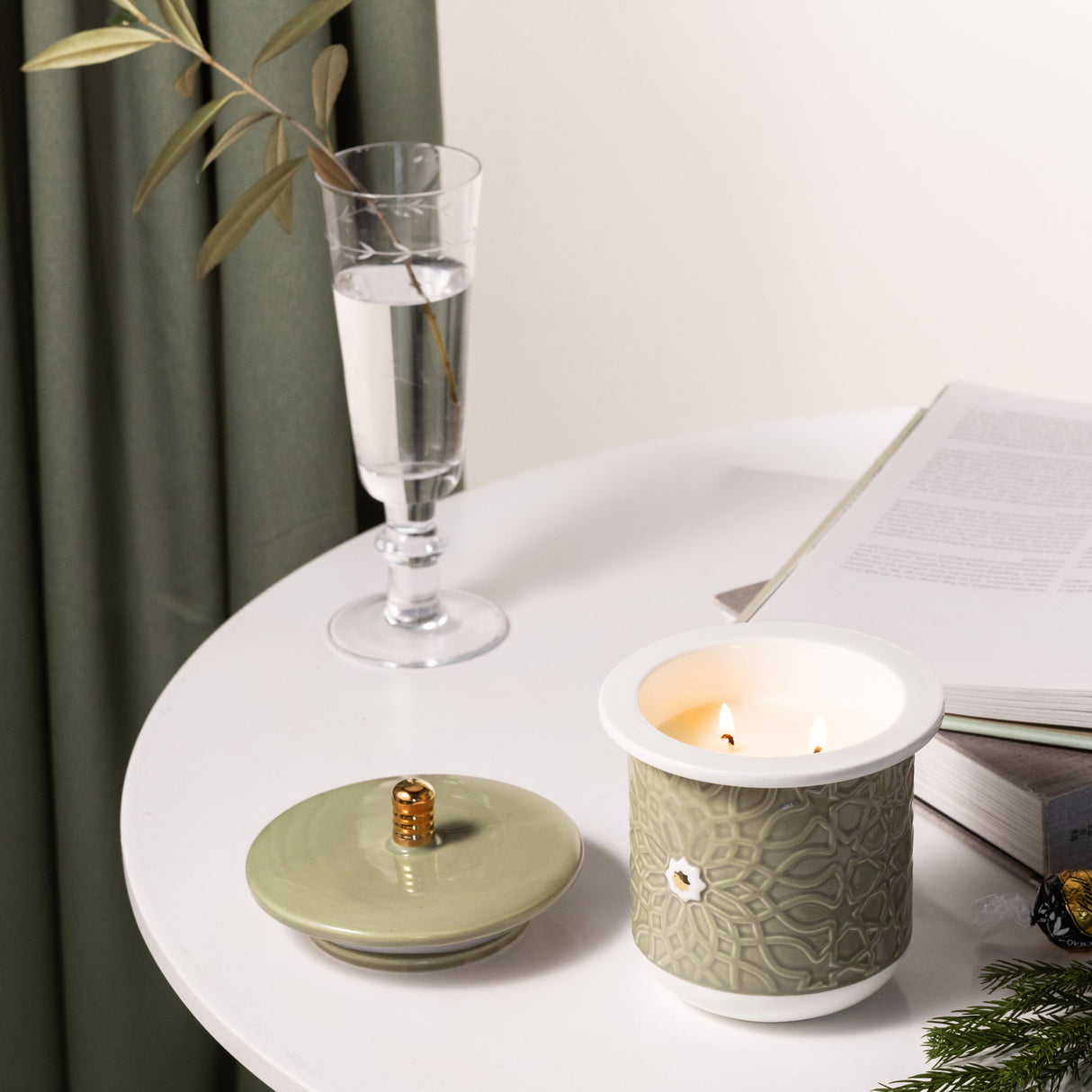 Asala - Large Candle| Mystic Woods - Olive Green & Gold