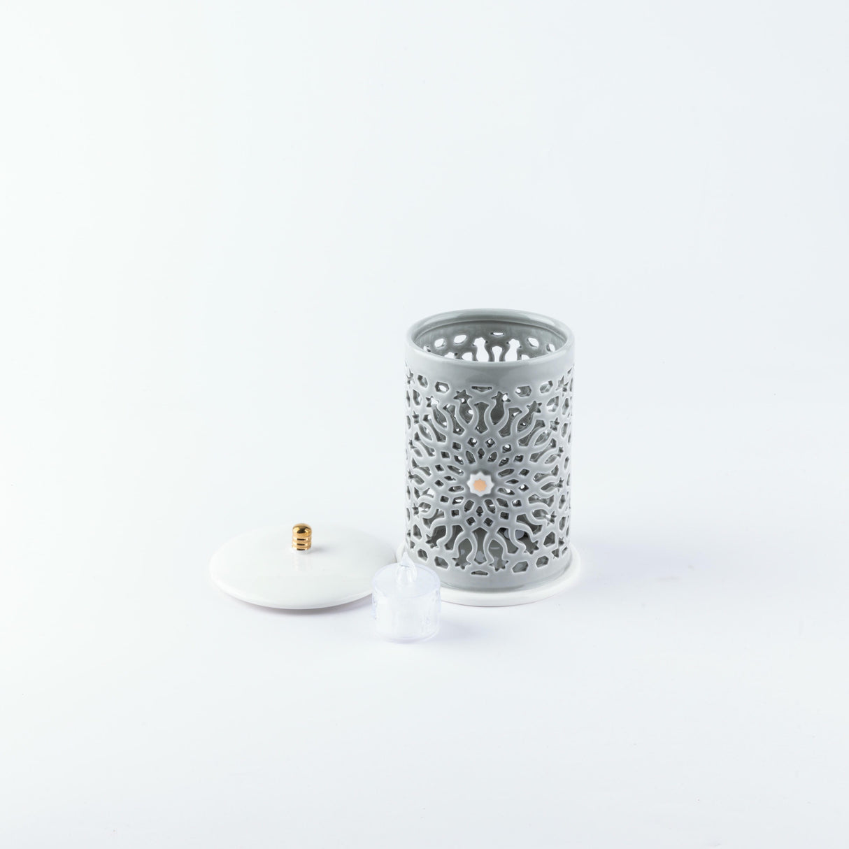 Asala - Small Lantern Candle Holder - Grey & Gold