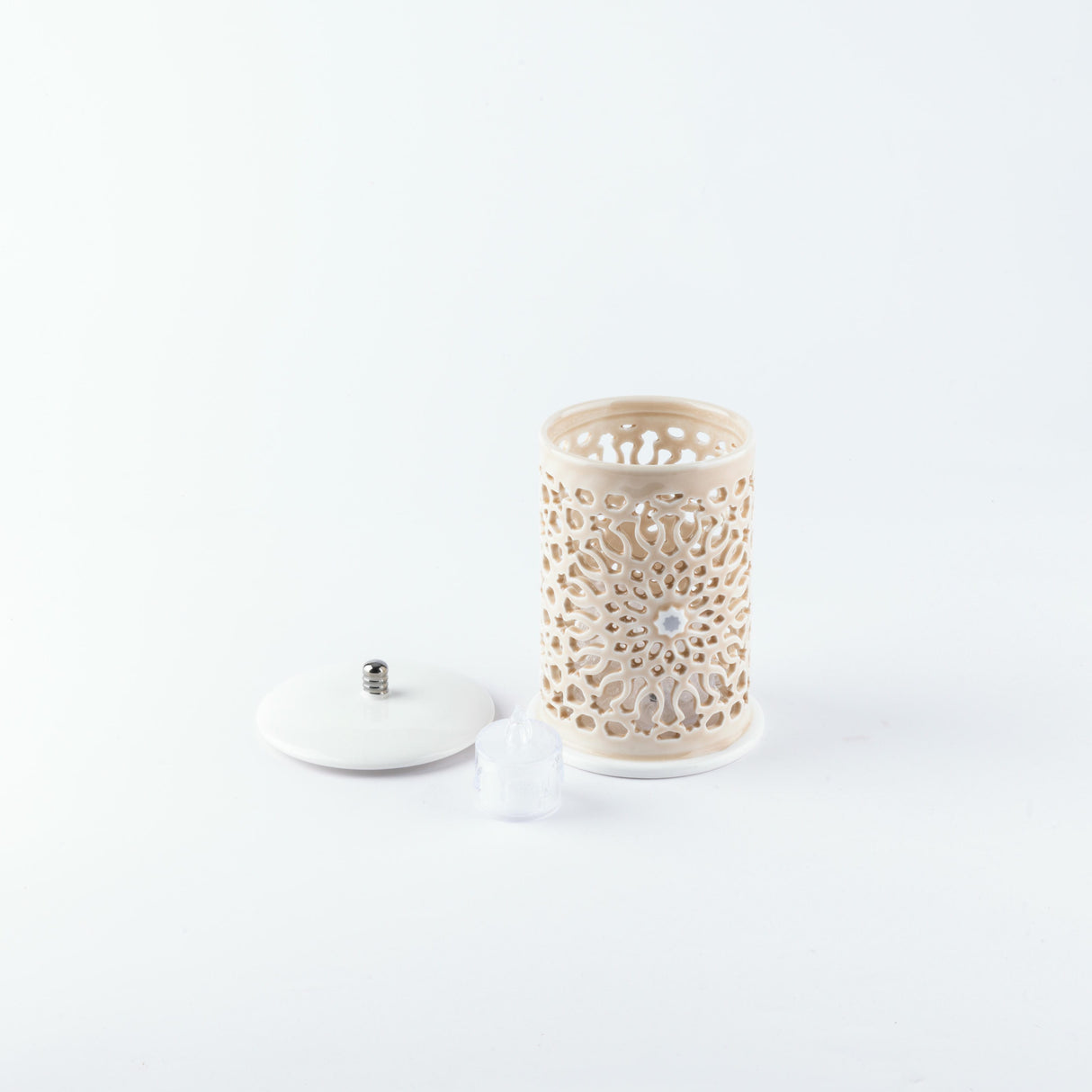 Asala - Small Lantern Candle Holder - Beige & Silver