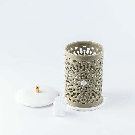 Asala - Medium Lantern Candle Holder - Olive Green & Gold