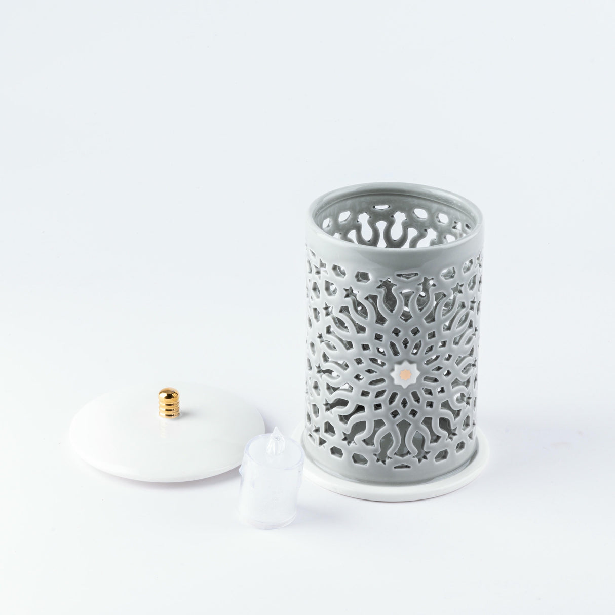 Asala - Medium Lantern Candle Holder - Grey & Gold