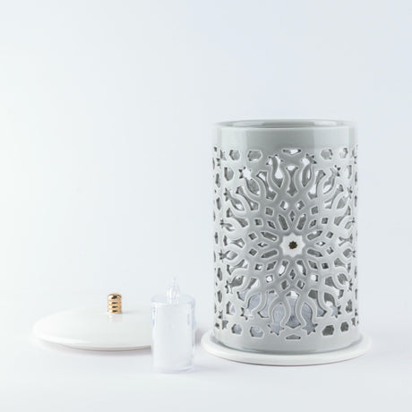 Asala - Large Lantern Candle Holder - Grey & Gold