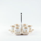 Asala - Arabic Coffee Cups With Holder - Beige & Silver