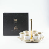 Asala - Arabic Coffee Cups With Holder - Beige & Gold