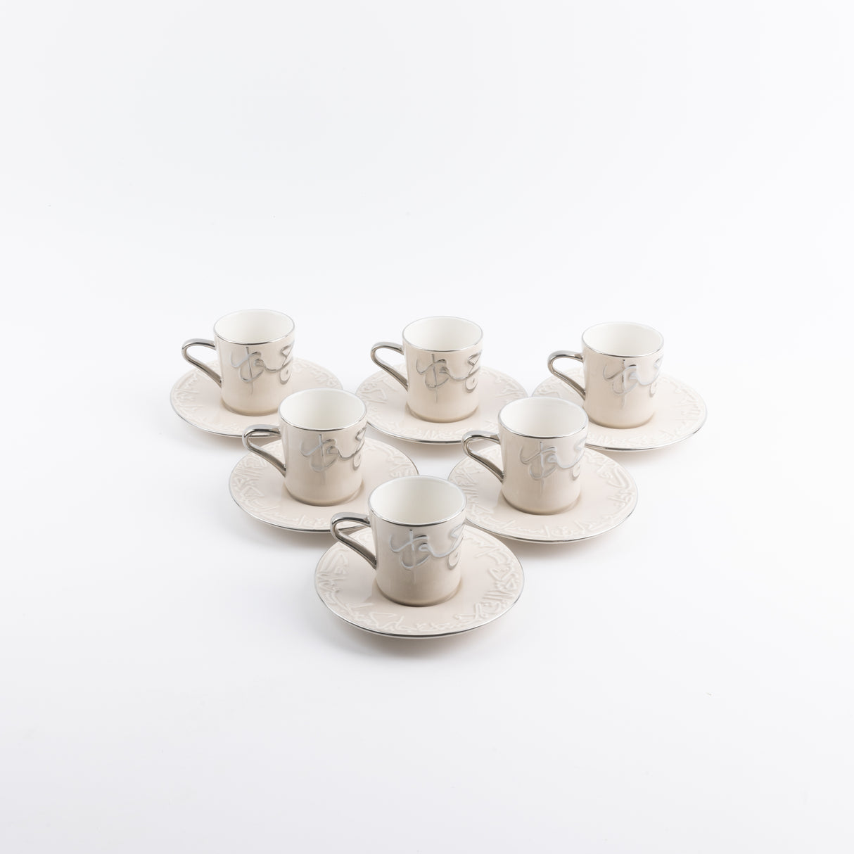 Jiwar - Esspresso/Turkish Coffee Set (12-Pc)- Beige & Silver