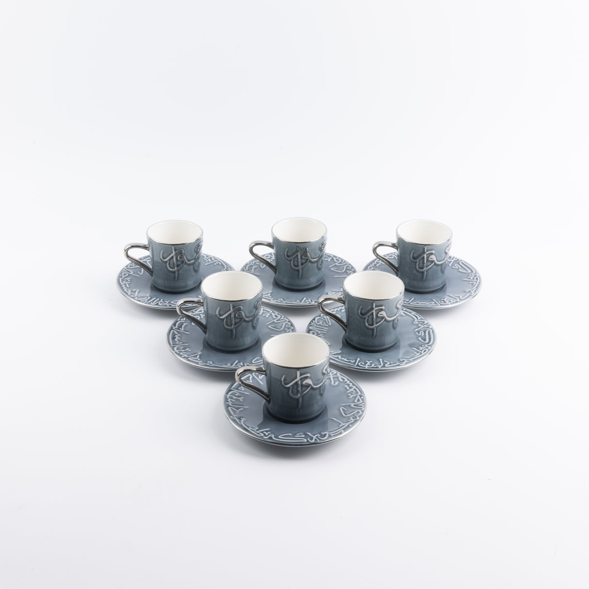 Jiwar - Esspresso/Turkish Coffee Set (12-Pc)- Haze Blue & Silver