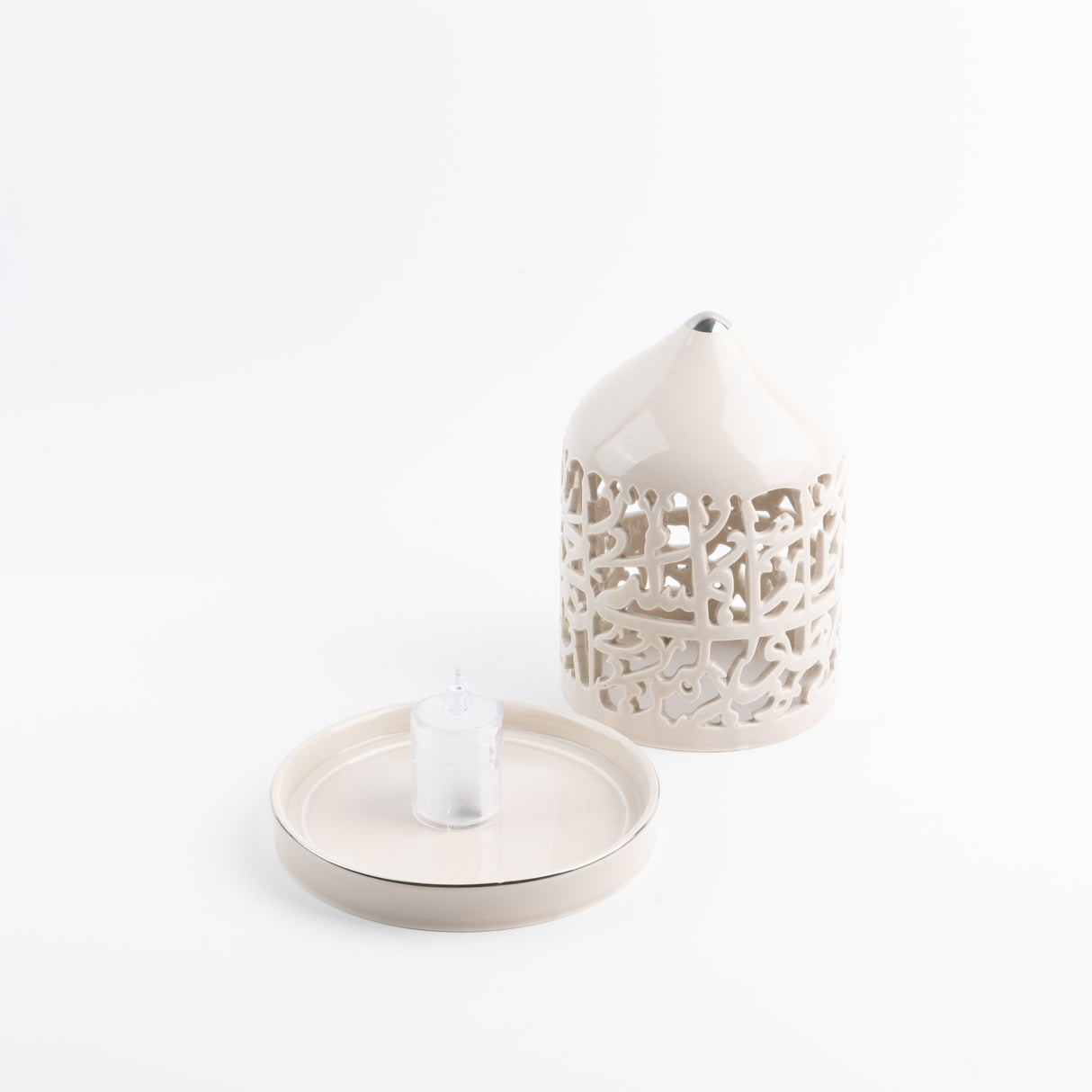 Jiwar - Medium Lantern Candle Holder - Beige & Silver