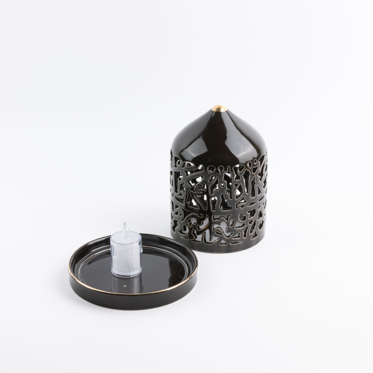 Jiwar - Medium Lantern Candle Holder - Black & Gold