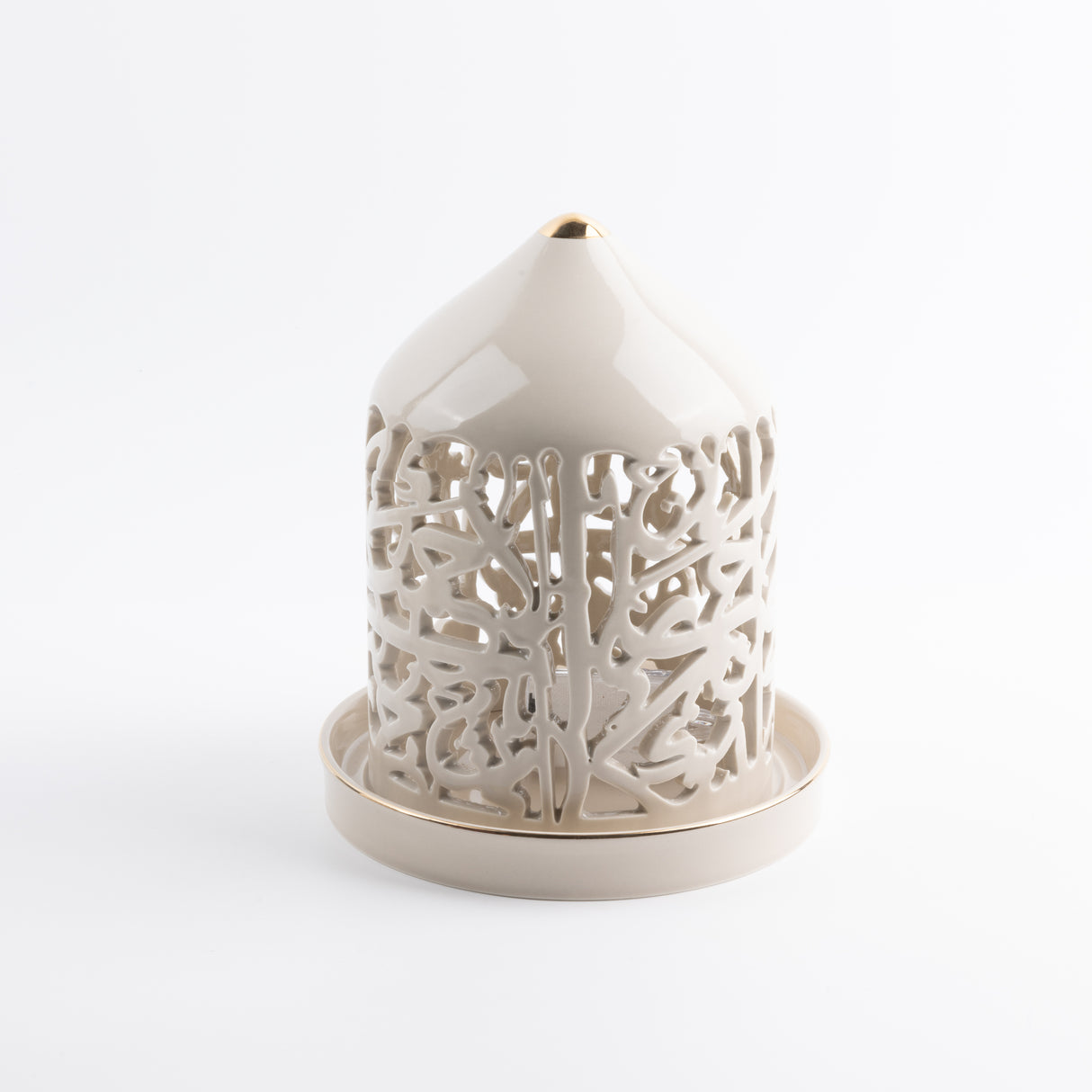 Jiwar - Large Lantern Candle Holder - Beige & Gold