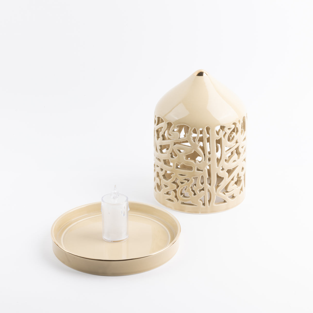 Jiwar - Large Lantern Candle Holder - Ivory & Gold