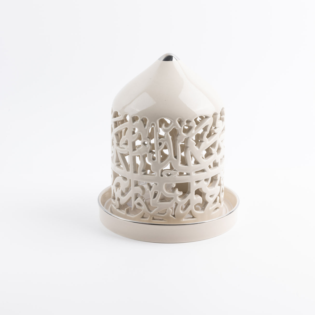 Jiwar - Large Lantern Candle Holder - Beige & Silver