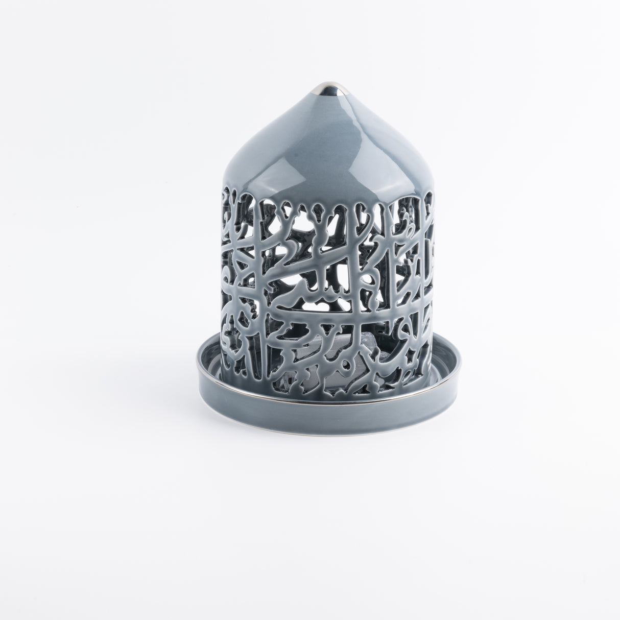 Jiwar - Large Lantern Candle Holder - Haze Blue & Silver