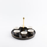 Jiwar - Arabic Coffee Cups With Holder - Black & Gold