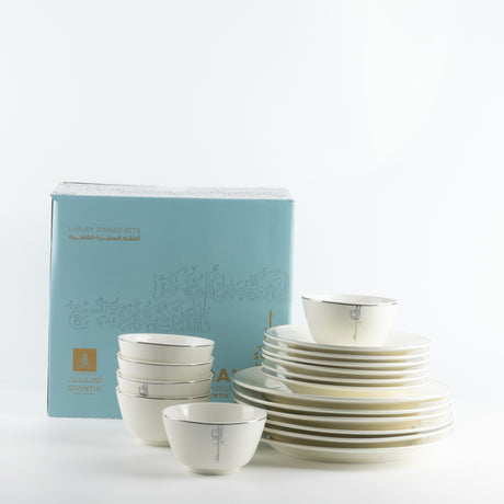Liqa'a - Dinner Set (18-Pc) - Pearl White & Silver