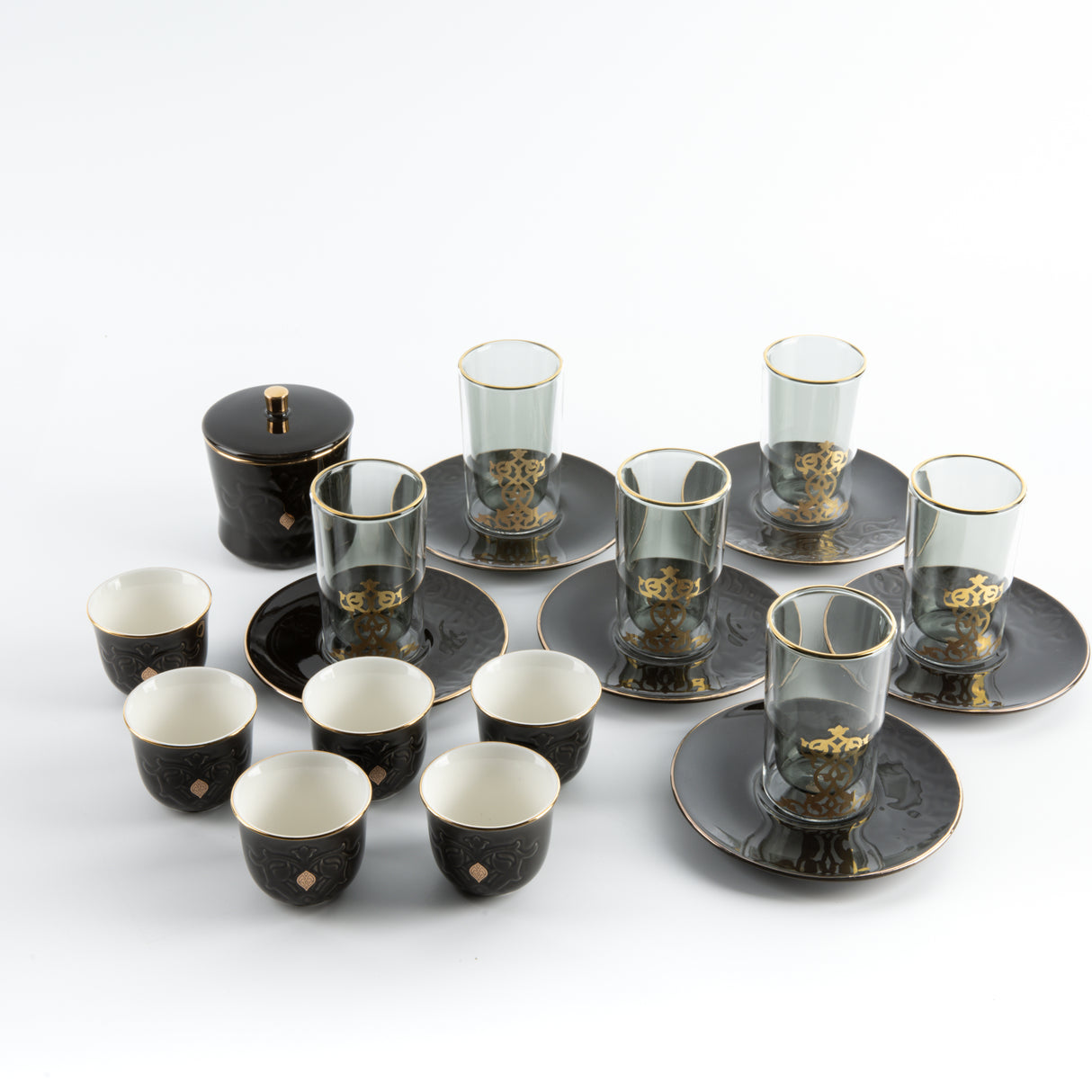 Naqsh - Tea Set (19-Pc) -Black & Gold