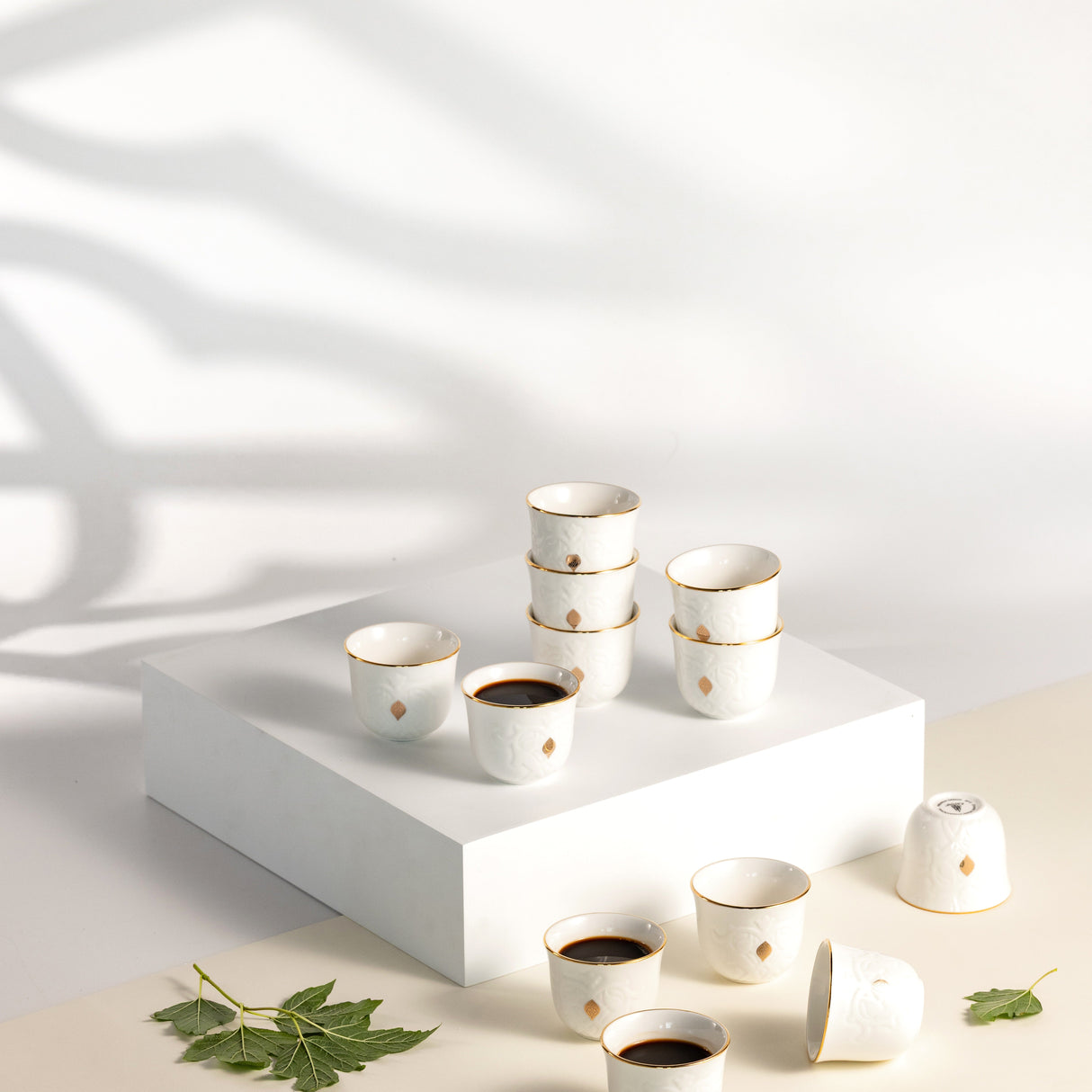 Naqsh - Arabic Coffee Cups (12-Pc)-White & Gold