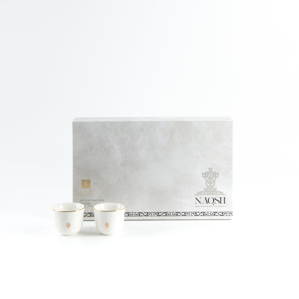 Naqsh - Arabic Coffee Cups (12-Pc)-White & Gold
