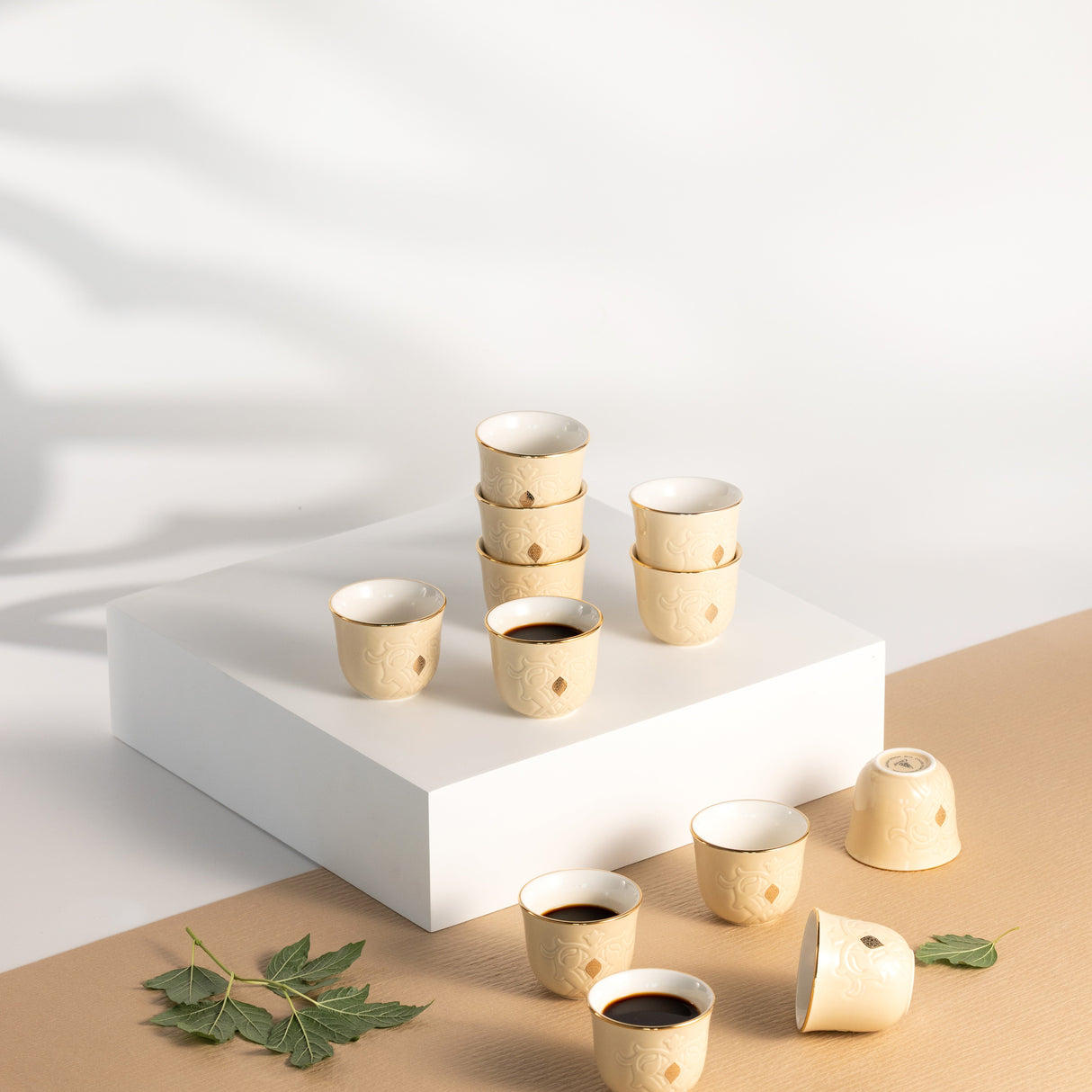 Naqsh - Arabic Coffee Cups (12-Pc)- Ivory & Gold